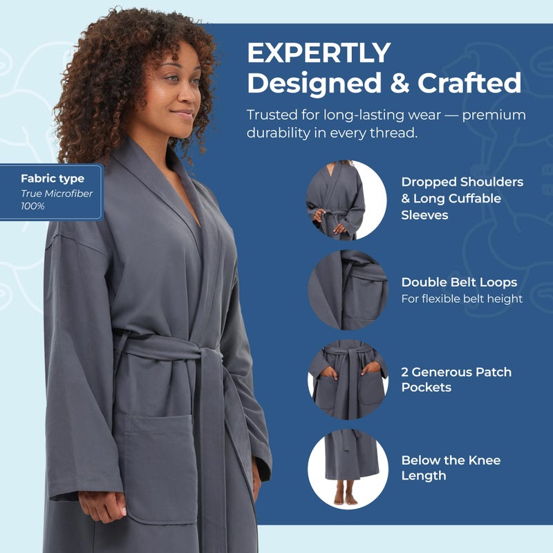 MONARCH Chamois Microfiber Shawl Hotel Robe for Men or Women â€“ Soft Lightweight Textured Fabric with Classic Kimono Design, Generously Sized Hotel & Spa Robe with Pockets â€“ Machine Washable - Image 4